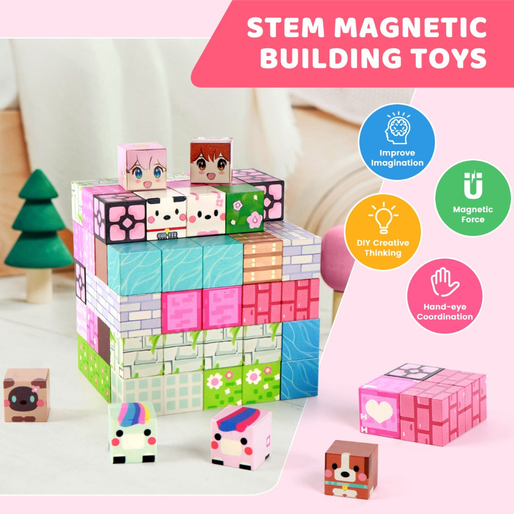 Pink Forest Park Magnetic Building Blocks 100 Piece STEM Set with the Listed Color, Size or Set Options for Everyday Use — im