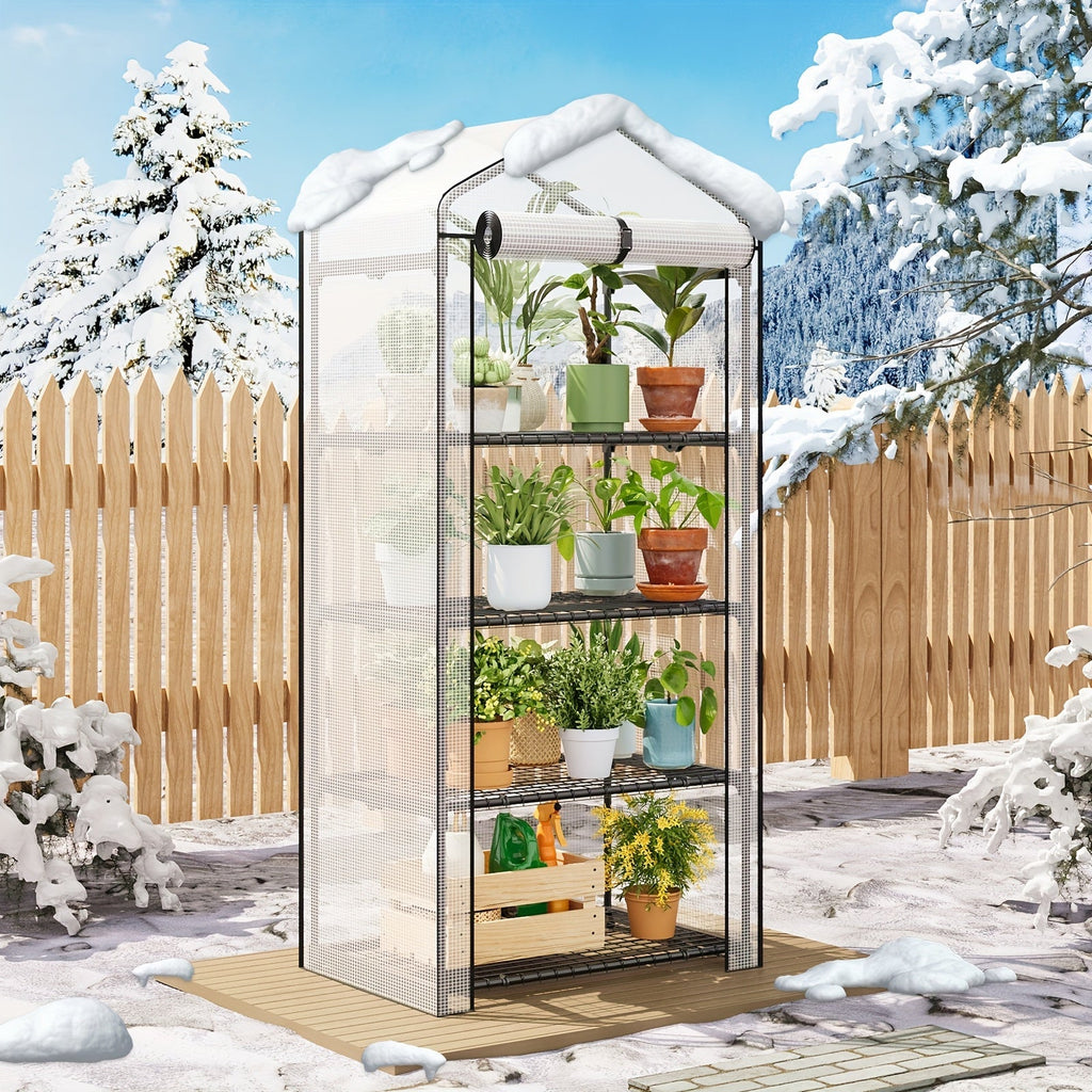 Tiered Greenhouse Shelves 3/4-Tier Portable Mini Plant Greenhouse with PE Cover & Aluminum Frame, Indoor Outdoor Warm House f