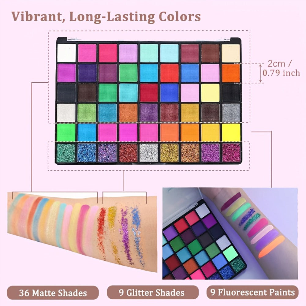 54 Color Face & Body Paint Kit with UV Fluorescent, Matte & Glitter Shades, Pattern Templates, Brushes & — image 3
