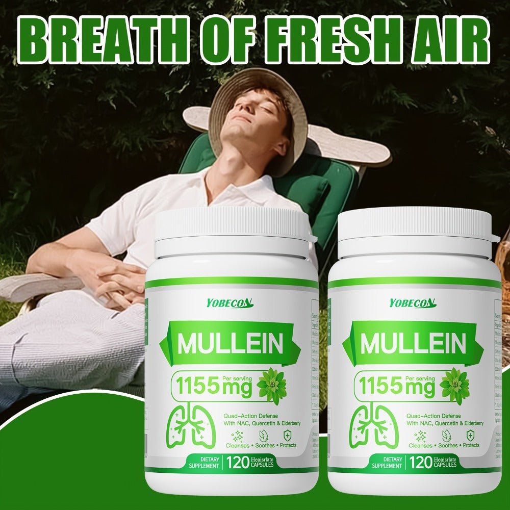Mullein Lung Cleanse Capsules with NAC 45000mg – Mucus Removal, Dry Cough Relief & Respiratory Support Supplement for Women &
