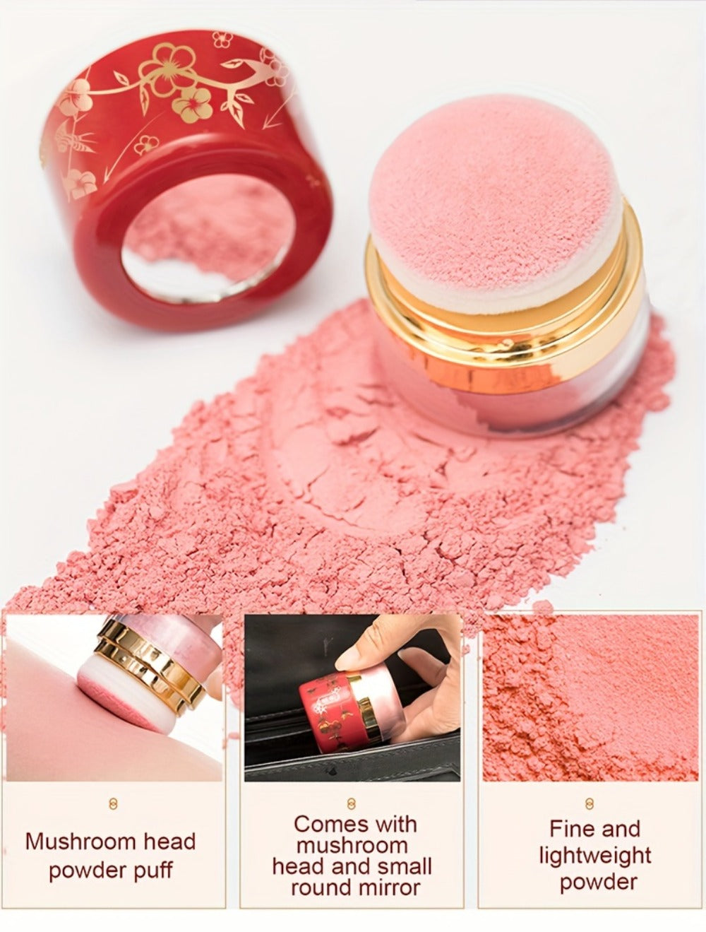 Powder Blush Set 3 Colors with Pearl Powder Rose Oil & Squalane Formula, for Makeup, Travel and Everyday Vanity Use — image 1