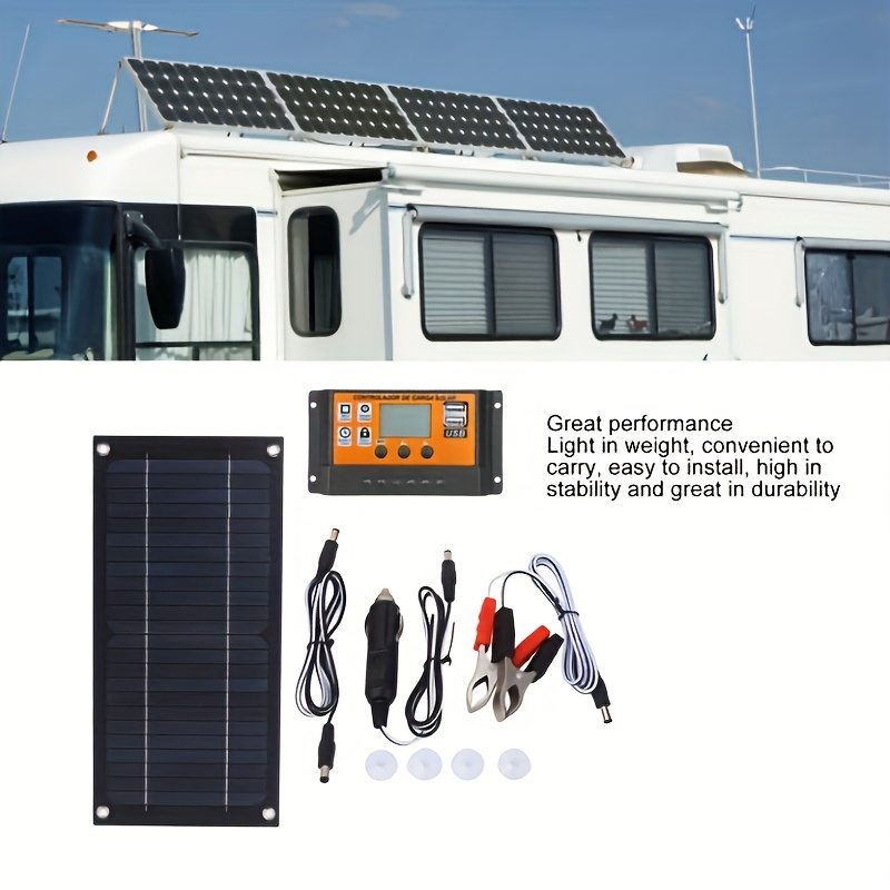 Solar Panel Kit Monocrystalline High Efficiency with 100A Charge Controller Extension Cable Battery Clip Complete Off-Grid Sy
