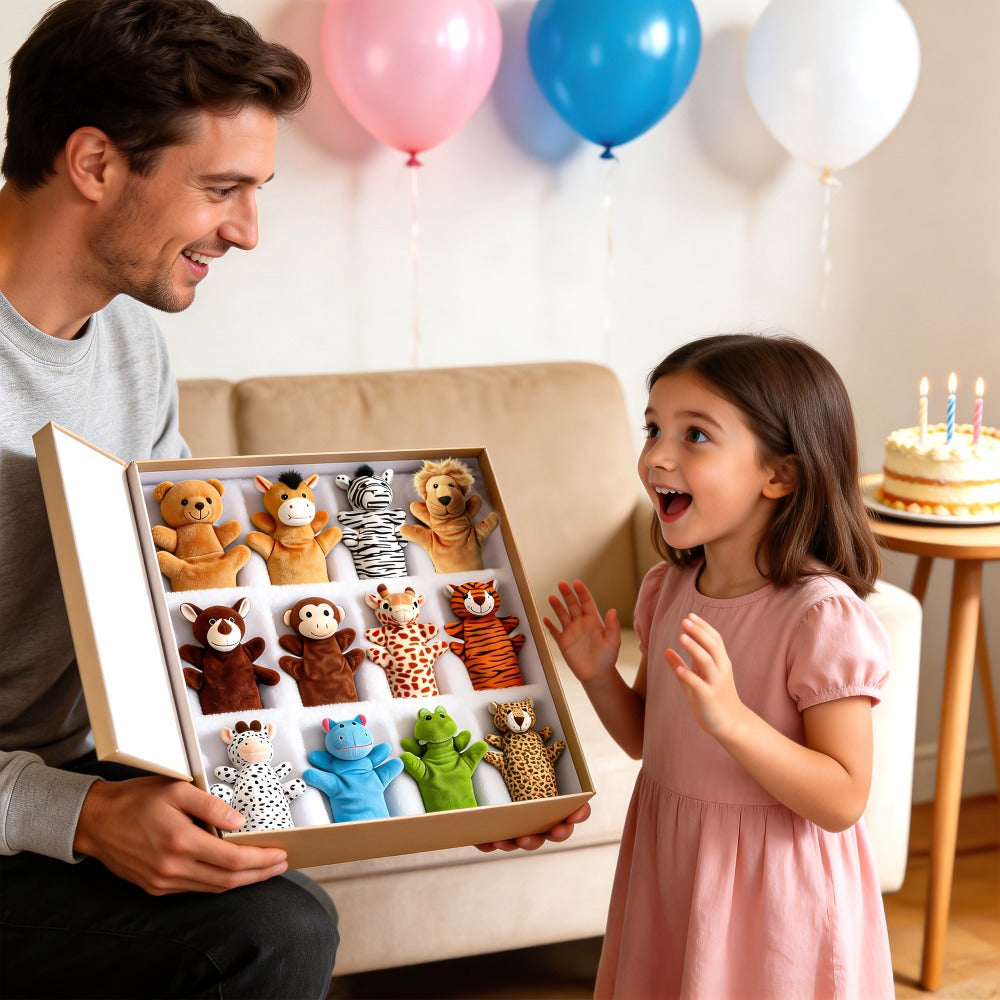 Twelve-Piece Zoo Animal Hand Puppet Set with Bear, Zebra, Lion, Giraffe, Hippo and More Designs — image 8