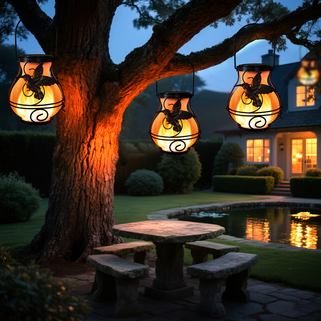 Solar Outdoor Lights Hummingbird Flickering Flame Hanging Lanterns, IP44, 2- or 4-Pack for Yard Decor — image 11