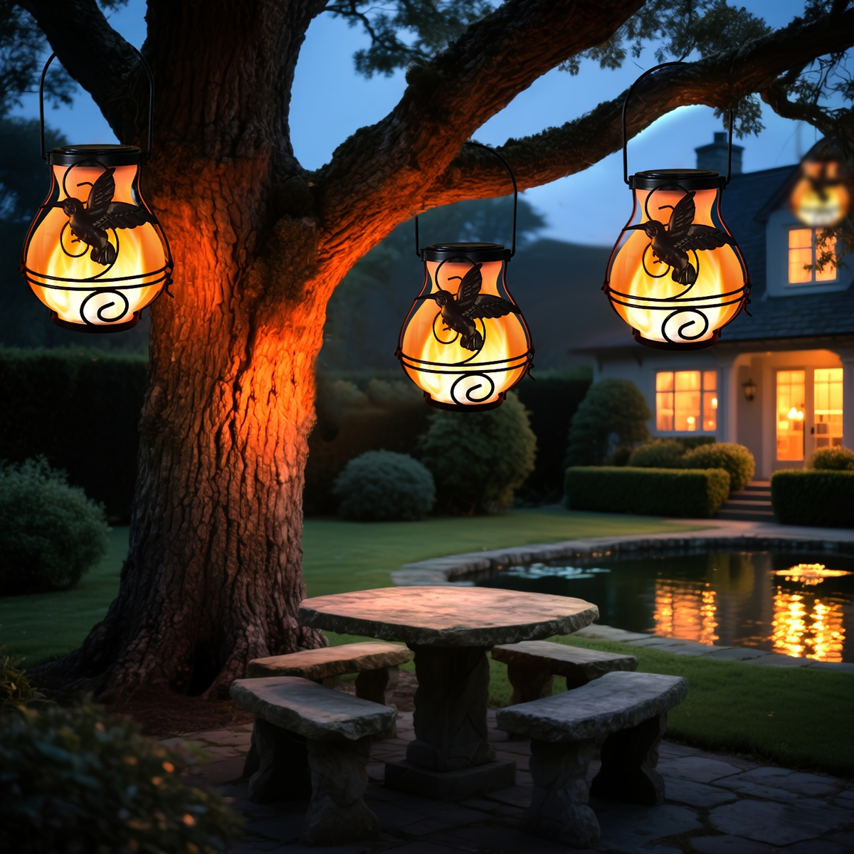 Solar Outdoor Lights Hummingbird Flickering Flame Hanging Lanterns, IP44, 2- or 4-Pack for Yard Decor — image 11
