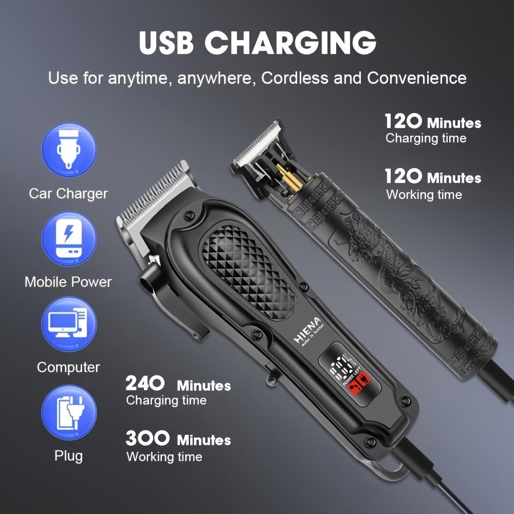 2-Piece Hair Clipper Set with Full-Size Clipper, Detail Trimmer, Guide Combs and USB Charging Accessories — image 9