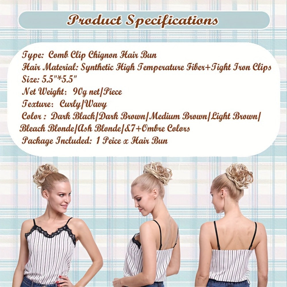 Clip In Hair Bun Extension Messy Bun Chignon Hairpiece – Synthetic Curly Updo with Comb & Scrunchie for Women — image 5