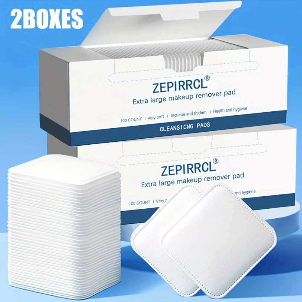 Disposable Square Cleansing Pads 200pcs (2 Boxes x 100) Extra Thick Soft Wet & Dry Facial Pads for Daily Skincare Makeup Remo