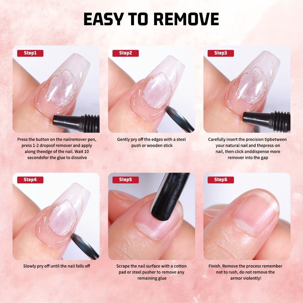 Press-On Nail Glue & Remover Kit 4pcs – 2x Semi-Solid Gel Nail Glue 10g + 2x Nail Polish Remover 10ml, Quick-Drying No-Lamp S