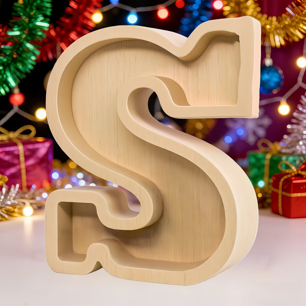 Alphabet Letter Piggy Bank A-Z Wooden Coin Bank Large Capacity Transparent – Personalized Savings Box for Kids | Back to Scho
