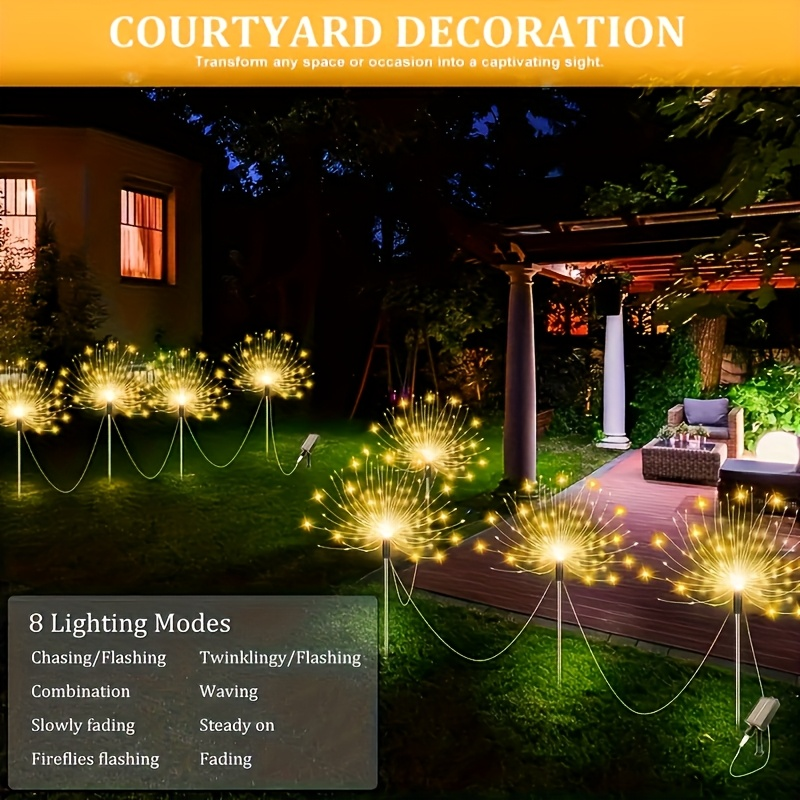 Solar Garden Lights Firework Stakes with 240-640 LEDs, 8 Modes, 4/8 Packs and Three Light Colors — image 28