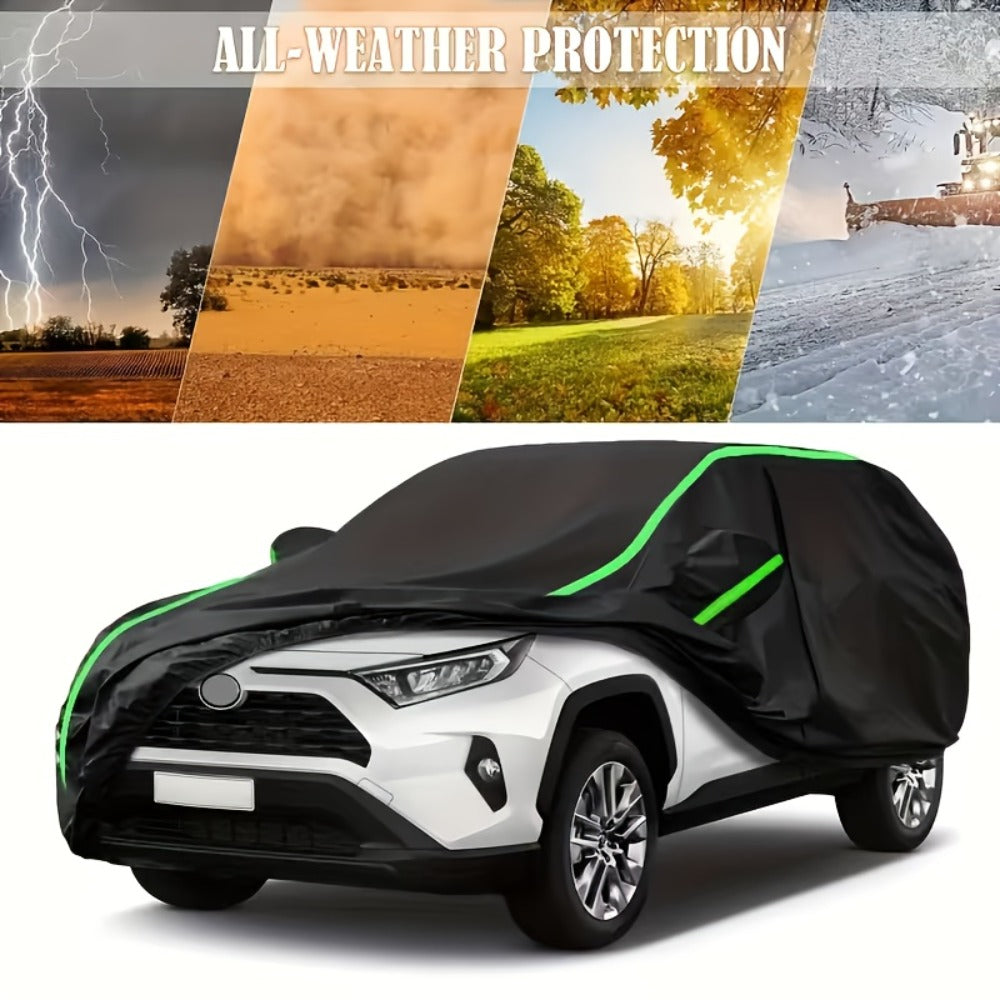 210T 6-Layer Full Car Cover for SUV & Sedan – All Weather Waterproof, UV, Snow & Dust Proof with Reflective Strips – XL & XXL