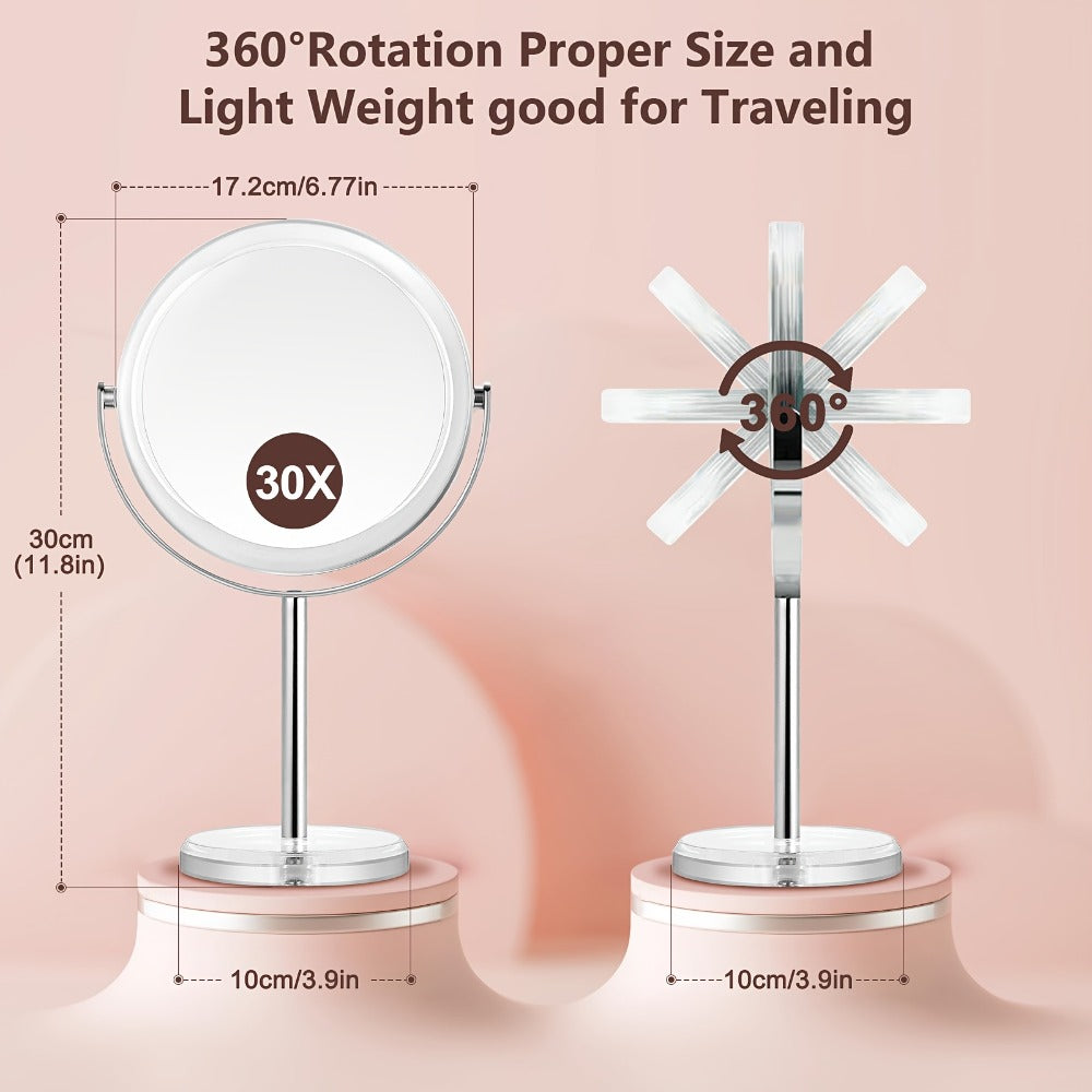Makeup Mirror Dual-Sided 1X and 30X Round Chrome-Finish Stand with 360° Rotation and Detachable Frame — image 6