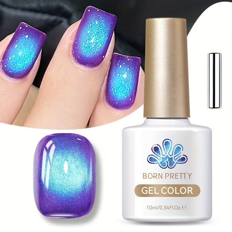 Cat Eye Magnetic Gel Nail Polish 10ml – Blueberry Glitter Purple Blue Glass Bead Sparkling Effect, UV LED Semi-Permanent Gel 