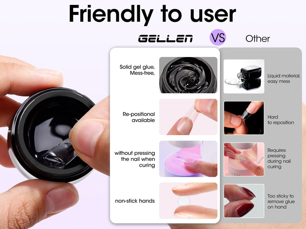 Solid Gel Nail Glue Kit with Mini LED Lamp – 8g UV Cure Gel Glue 28+ Days Long-Lasting Bond for Press On Nails Acrylic Tips R