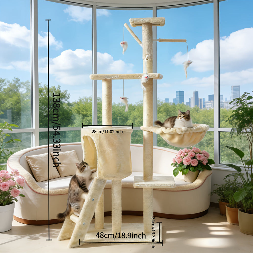 Cat Tree Tower for Indoor Cats Large Multi-Tier with Sisal Scratching Posts, Plush Perches, Hammock, Condo Cave & Hanging Toy