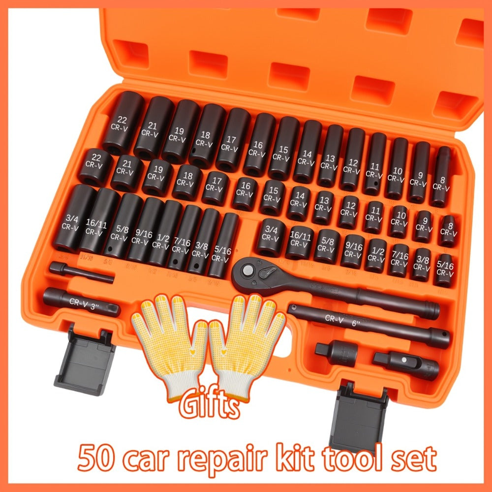 Ratchet Socket Wrench Set 50 & 55-Piece – Professional Boxed Tool Kit for Auto, Bicycle & Machinery Maintenance Racing-Grade 