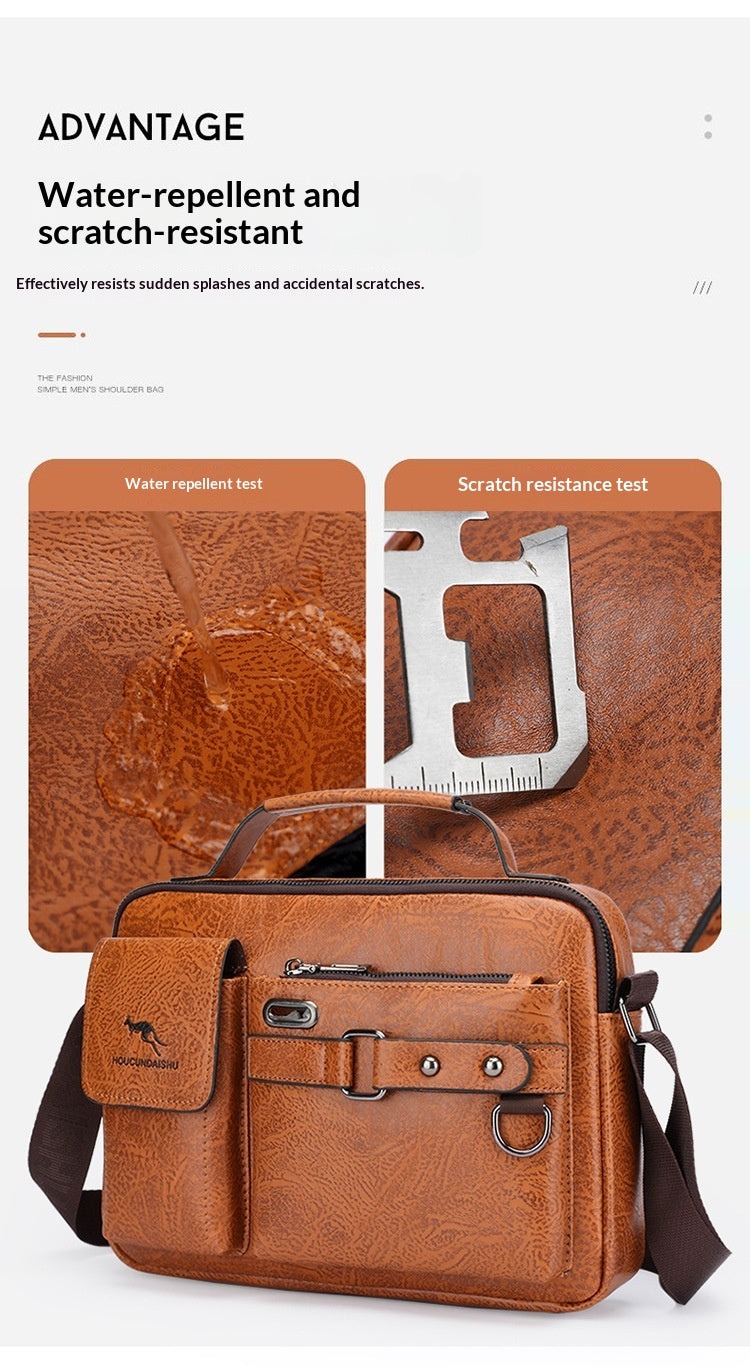 Men's Large Capacity PU Shoulder Bag Retro Business Style