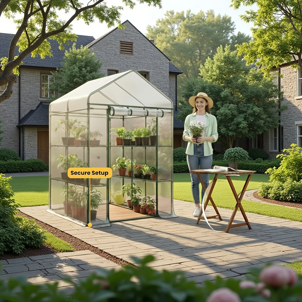 Walk-In Greenhouse Outdoor with Screen Windows, PE Cover, Portable Plant Shelter with Shelving Clips — image 9