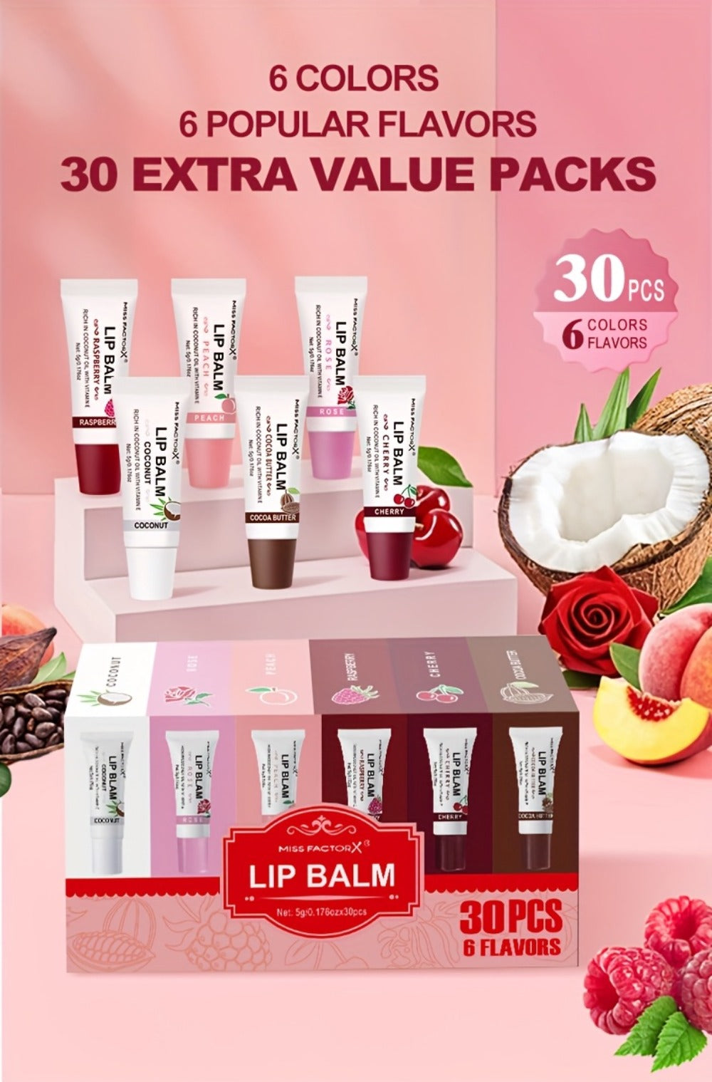 30-Piece Lip Gloss Gift Box Set, 6 Glossy Shades Waterproof Anti-Transfer Liquid Lipstick, High-Shine Lip Color for Women — i