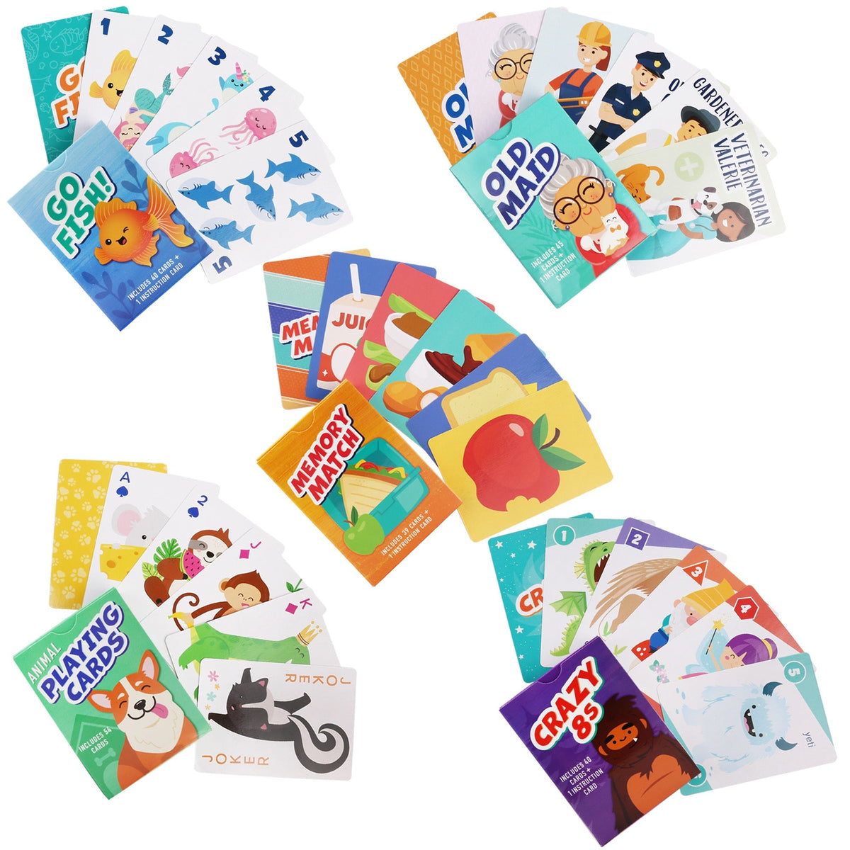 Kids Card Game Bundle with Go Fish and Old Maid Decks, Optional Memory Match Third Deck, Ages 4 Plus in English — image 6