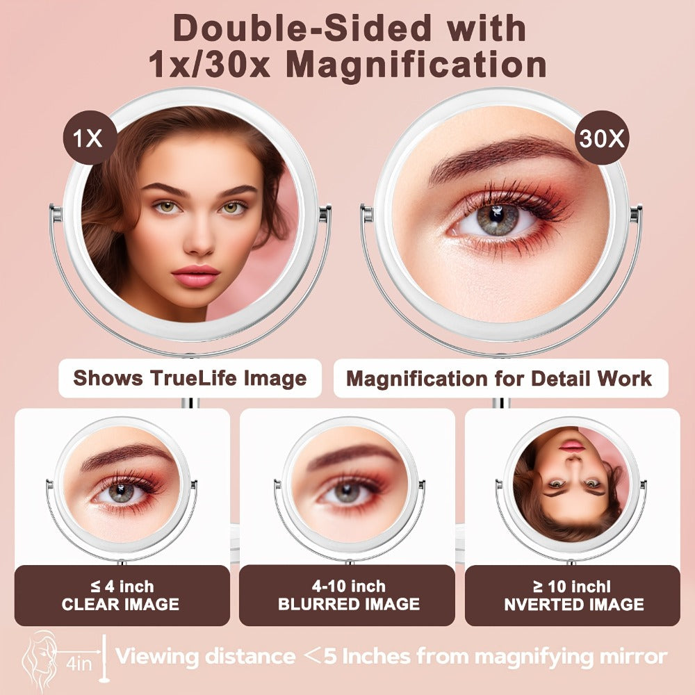 Makeup Mirror Dual-Sided 1X and 30X Round Chrome-Finish Stand with 360° Rotation and Detachable Frame — image 10