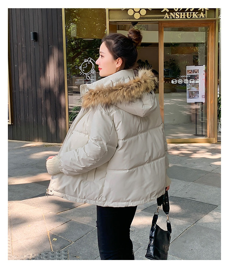 Loose Hooded Gloves Thickened Thermal Quilted Jacket Coat For Women