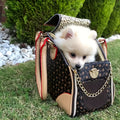 Patterned Pet Carrier Handbag with Mesh Side Panel, Top Handles and 17 x 12 x 8-Inch Pictured Size — image 1