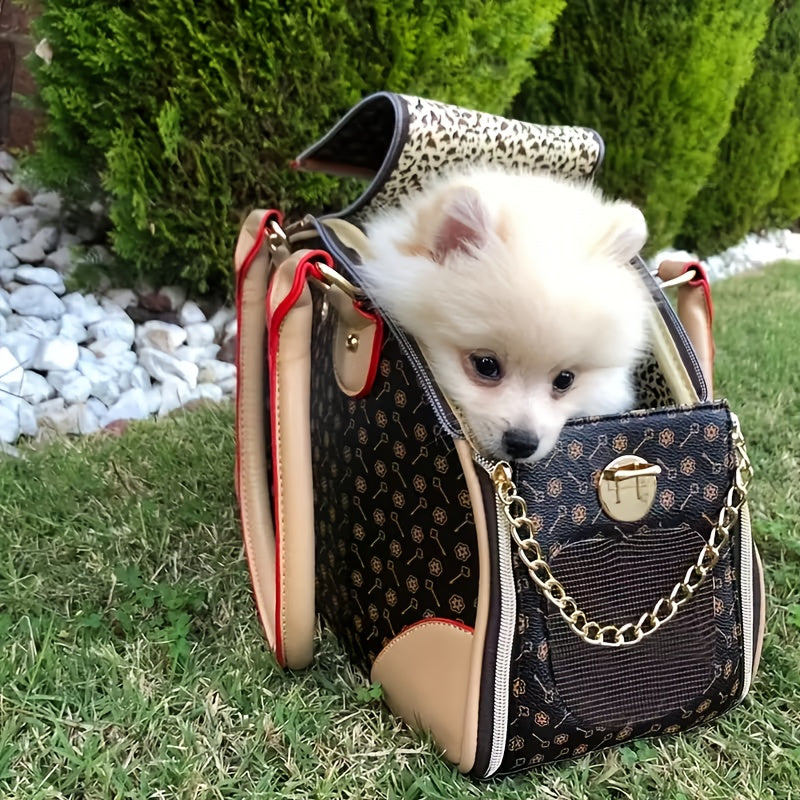 Patterned Pet Carrier Handbag with Mesh Side Panel, Top Handles and 17 x 12 x 8-Inch Pictured Size — image 5