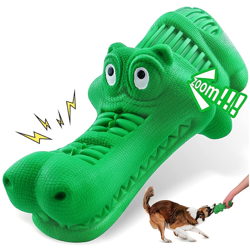 Green Crocodile Plush Dog Chew Toy with Squeaker, Textured Body and Zipper-Style Back Detail — image 2