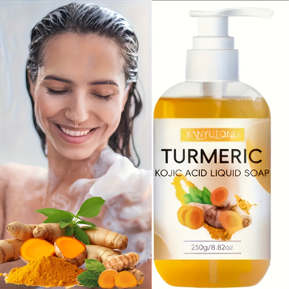Turmeric Kojic Acid Liquid Soap 250g – Skin Brightening Body Wash for Dark Spots, Even Skin Tone, Deep Cleansing Rich Foam — 