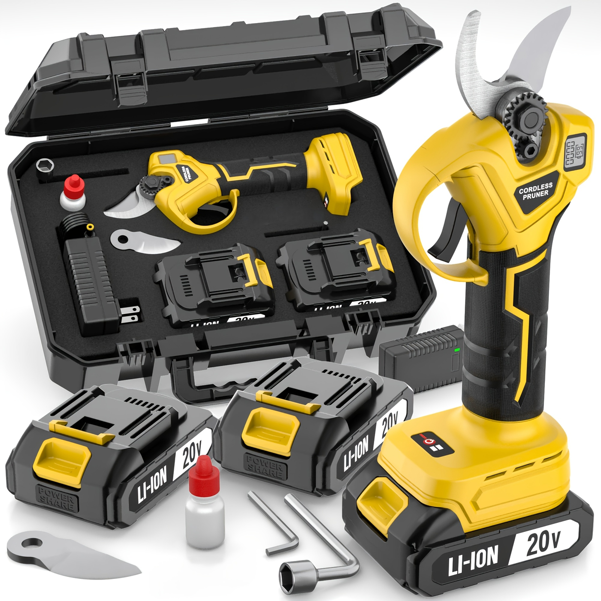 20V-Labeled Cordless Pruning Shears with Display, Yellow or Green Body and One- or Two-Battery Kits — image 5