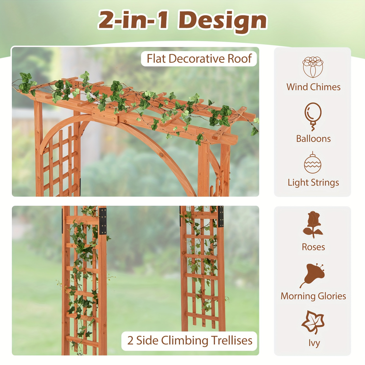 Cedar Wood Arbor 84" Double Lattice Garden Arch Pergola Trellis for Garden, Patio and Yard Use — image 4