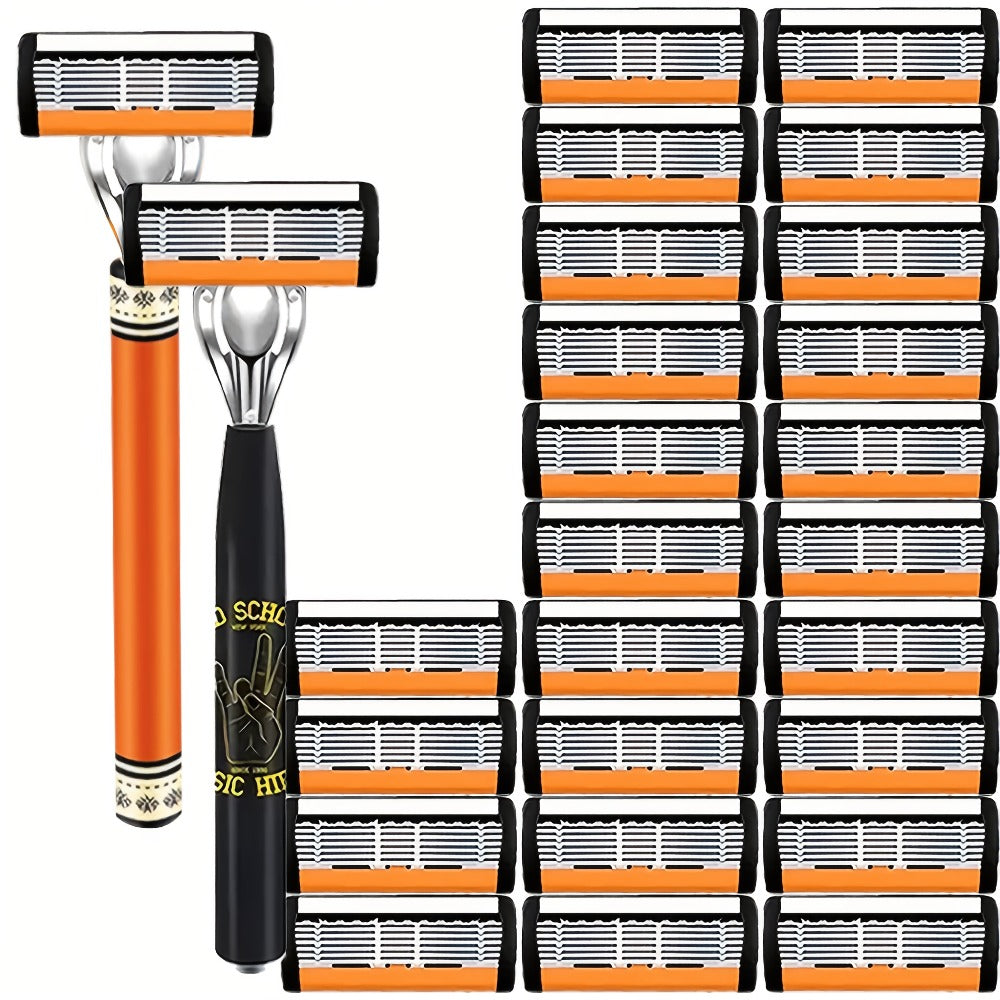 Double Edge Safety Razor Set for Men with 2 Handles & Stainless Steel Replacement Blades – Barber-Quality Close Shave Manual 