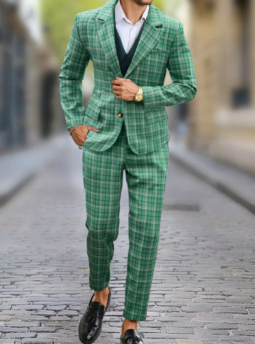 Mens Double-breasted Suit Jacket And Pants Set