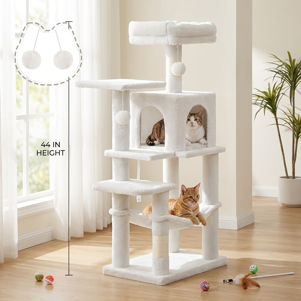 44- or 66-Inch Cat Tree Condo with Cave, Hammock, Raised Platforms and Four Color Options for Indoor Cats — image 16