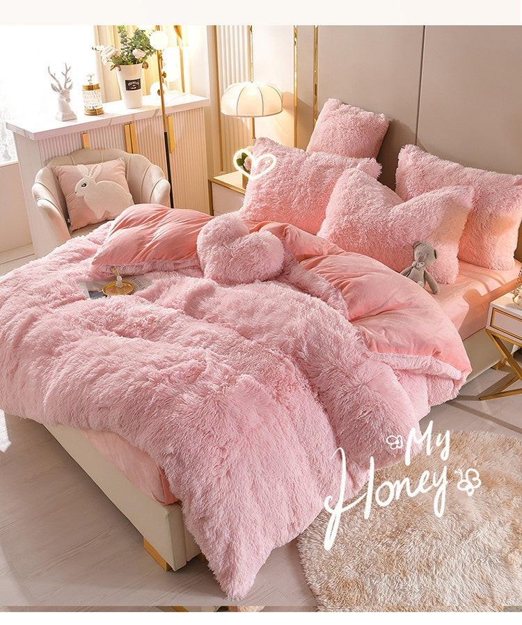Plush Thickened Warm Mink Fur Four-piece Set