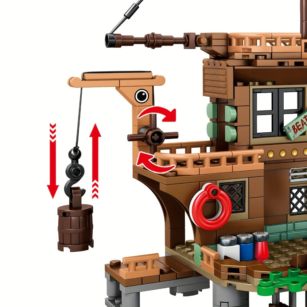 Pirate Wharf Building Blocks Set with 573-Piece Source Record, Model 1547, Boat, Dock and Multi-Level Supply Center — image 8