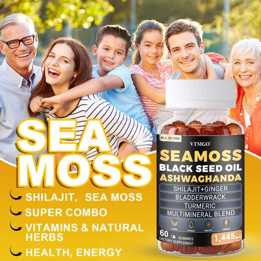 Sea Moss Gummies 1445mg with Shilajit Black Seed Oil Ashwagandha Elderberry Chlorophyll Turmeric Bladderwrack Ginger — image 