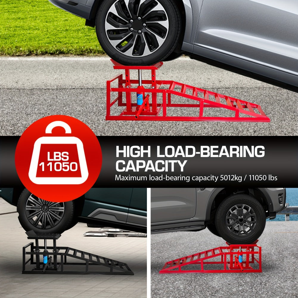 Hydraulic Car Ramps 2-Pack 11050 LBS 5T – Heavy Duty Iron Vehicle Lift Ramp 9"-14.2" for Oil Changes, Jack Support & Auto Mai
