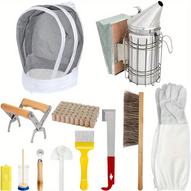 12-Piece Beekeeping Starter Kit with Veil, Gloves, Bee Smoker, Brush, Frame Grip and Hive Tools — image 1