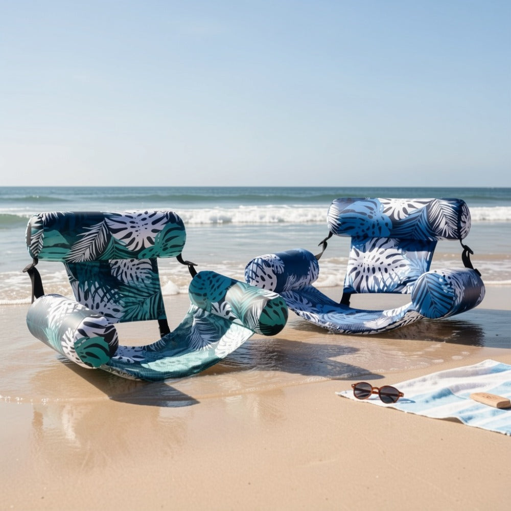 Leaf-Print Inflatable Pool Float Chair with Mesh Sling Seat in Blue, Blue-Green or Red-Cyan Checkout Options — image 10