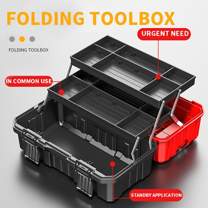Portable Toolbox Organizer with Tray & Dividers – 17/21 Inch Heavy-Duty 3-Layer Folding Tool Storage Box for Home, Garage & W