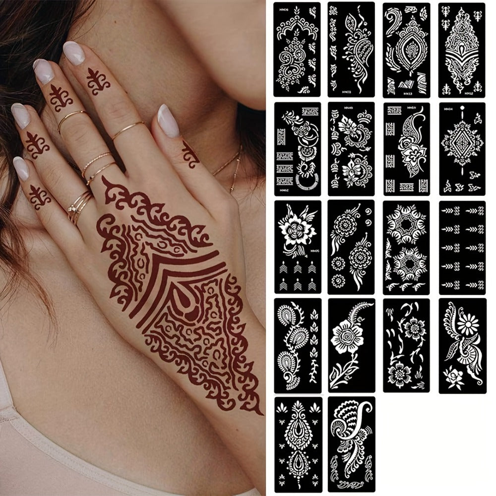 Nine-Sheet Reusable Tattoo Stencil Set with Long Floral and Henna-Style Pattern Cards in HN1 or HN2 — image 13