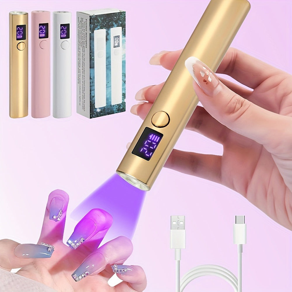 UV LED Nail Lamp Pen-Shape Cordless Rechargeable 365+405nm Gel Polish Curer – Portable Mini Nail Dryer with 2 Timer Modes 20s
