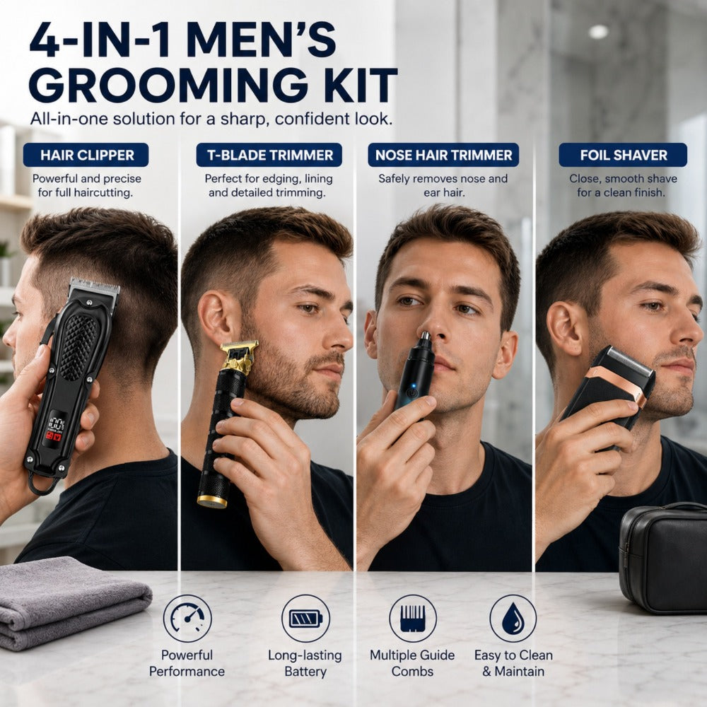 Electric Grooming Kit for Men with LCD Display – Cordless Rechargeable Hair Clipper & Trimmer Set, Home Travel & Car Use — im