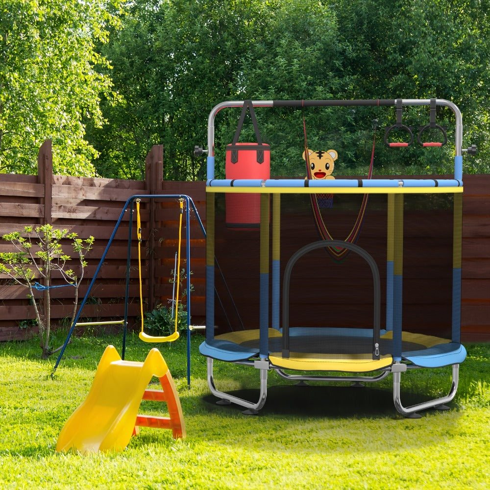 Kids Trampoline with Enclosure and Gymnastics Bar, 60" Height Adjustable Safety Net Trampoline for Toddlers Ages 3+ — image 2