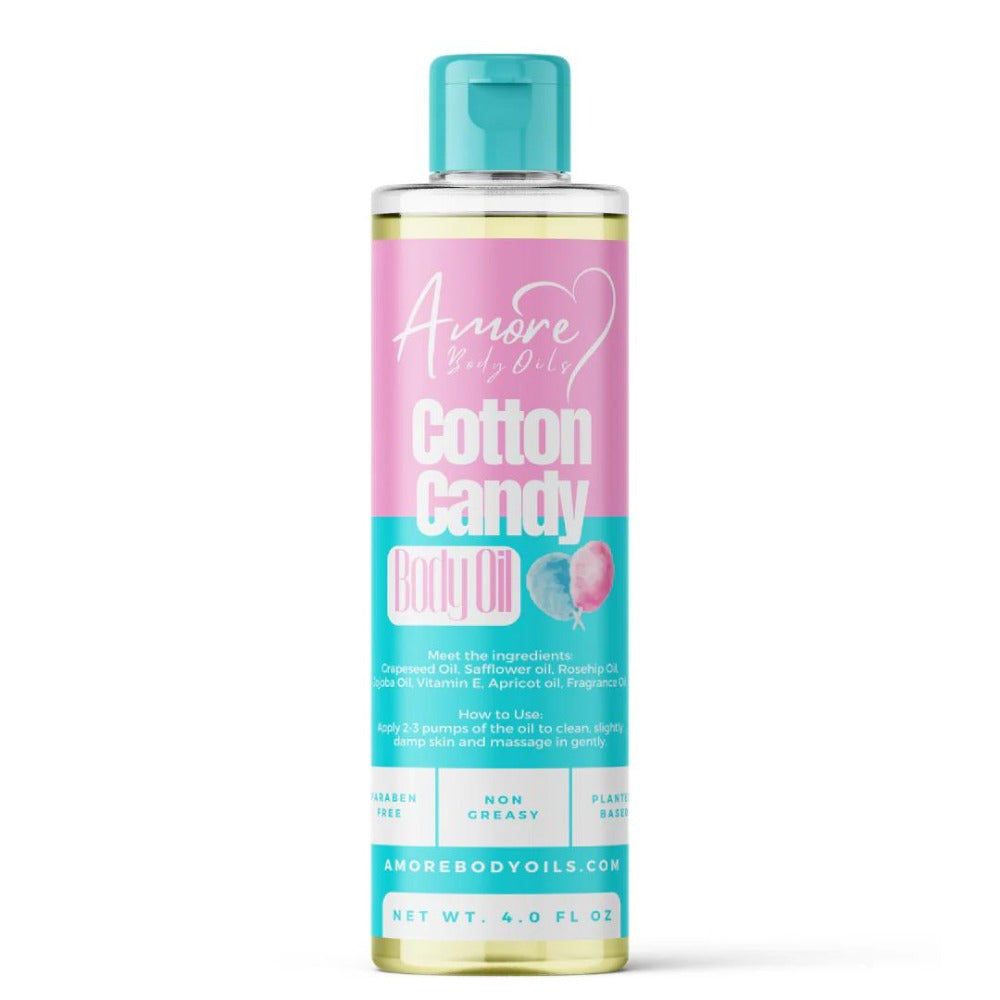 Cotton Candy Fragrance Body Oil in a Pink 4 fl oz Pump Bottle with Strawberry, Raspberry and Vanilla Notes — image 1