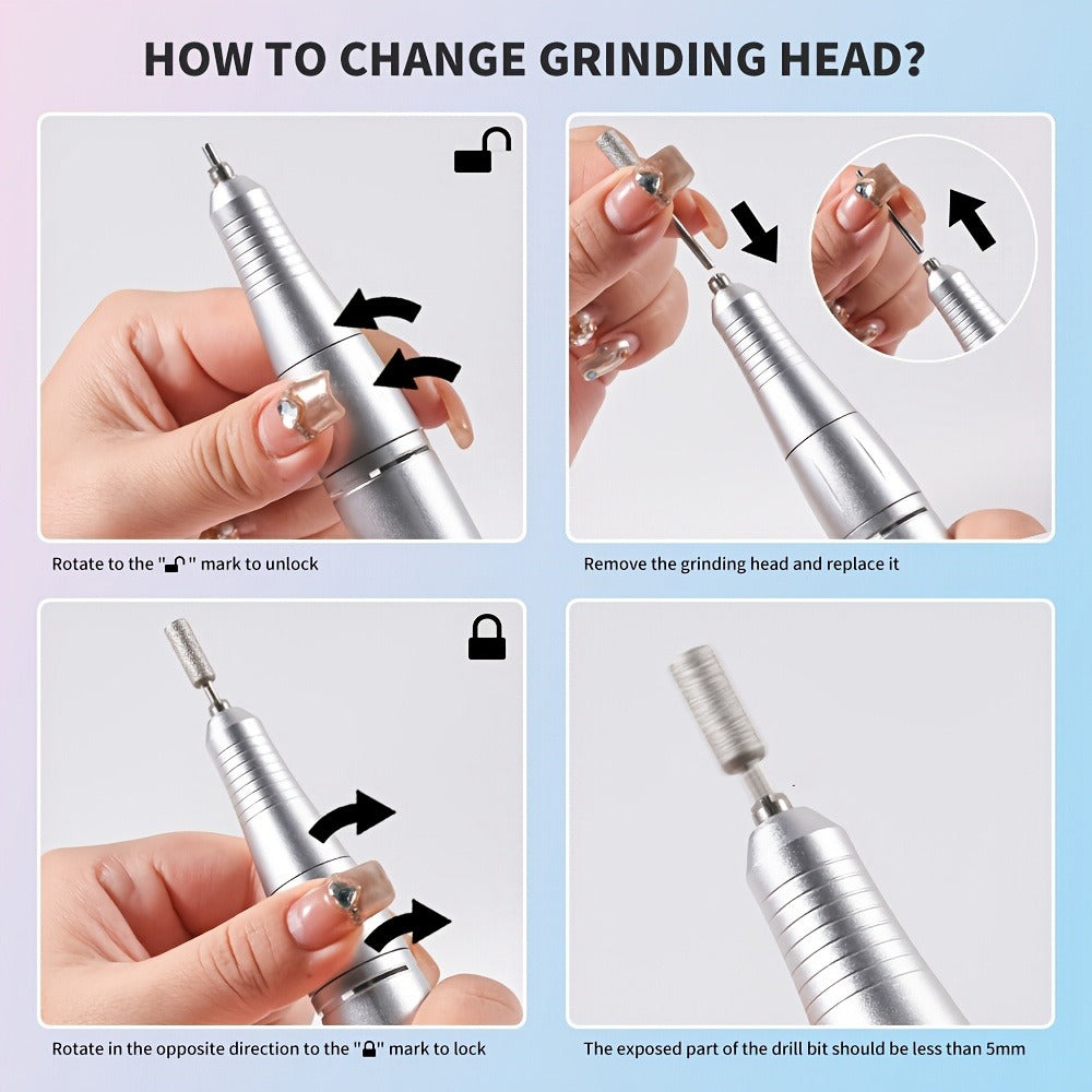 Electric Nail Drill 45000 RPM USB Rechargeable Kit with LCD, Forward Reverse and Three Finishes — image 10