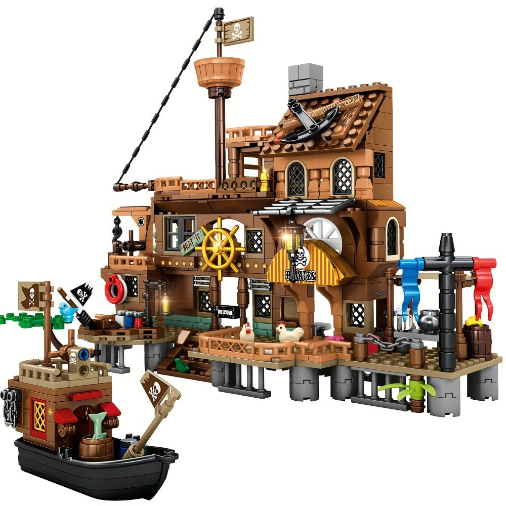 Pirate Wharf Building Blocks Set with 573-Piece Source Record, Model 1547, Boat, Dock and Multi-Level Supply Center — image 4